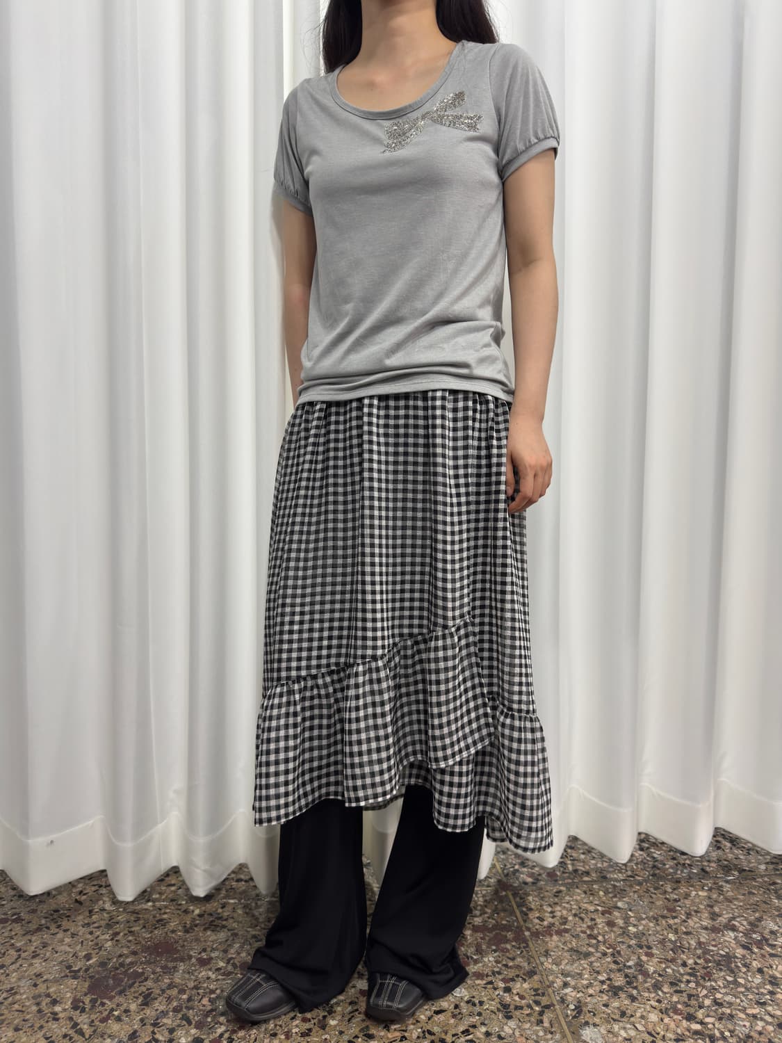 lowrys farm check seethrough skirt 상품이미지5