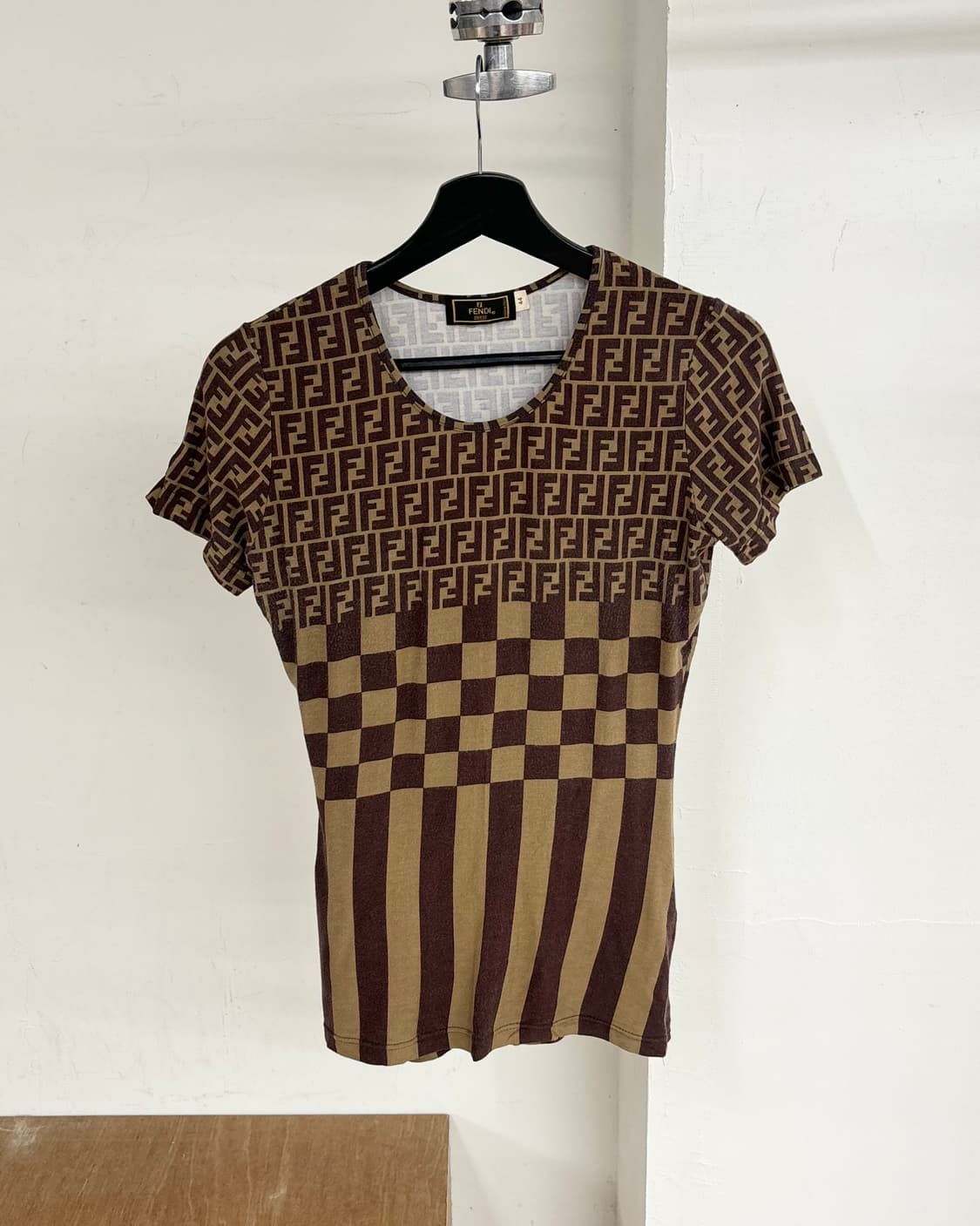 펜디 브라운 주카 패턴 코튼 하프 티셔츠 상품이미지1