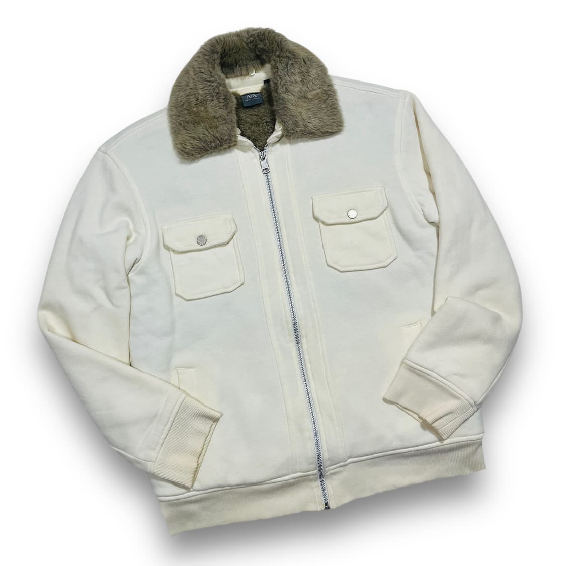 아르마니 익스체인지 크림 트리밍 퍼 봄버 재킷 상품이미지1