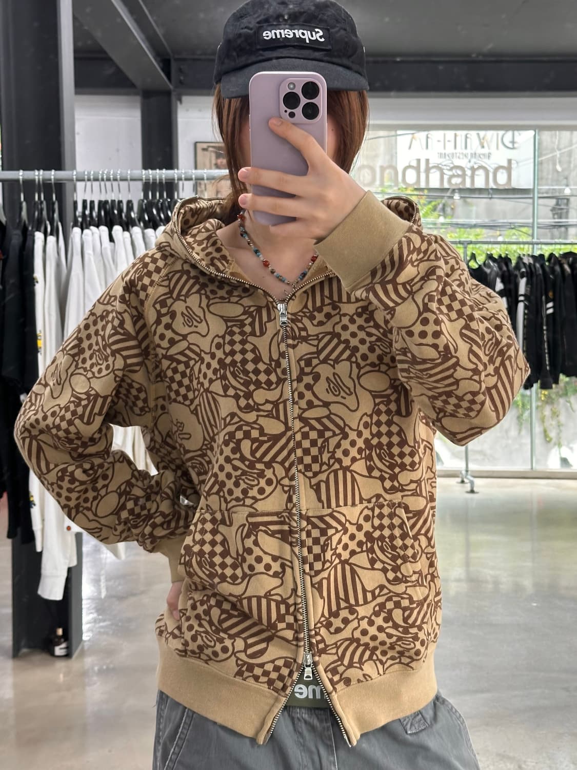 베이프 브라운 사루 패턴 후드집업 상품이미지2