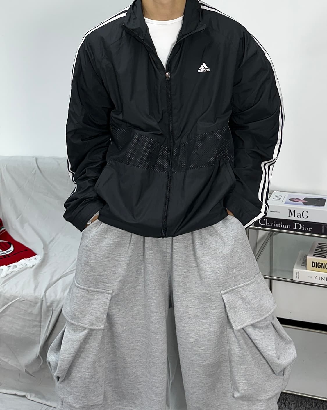 아디다스 블랙 삼선 바람막이 M 상품이미지1