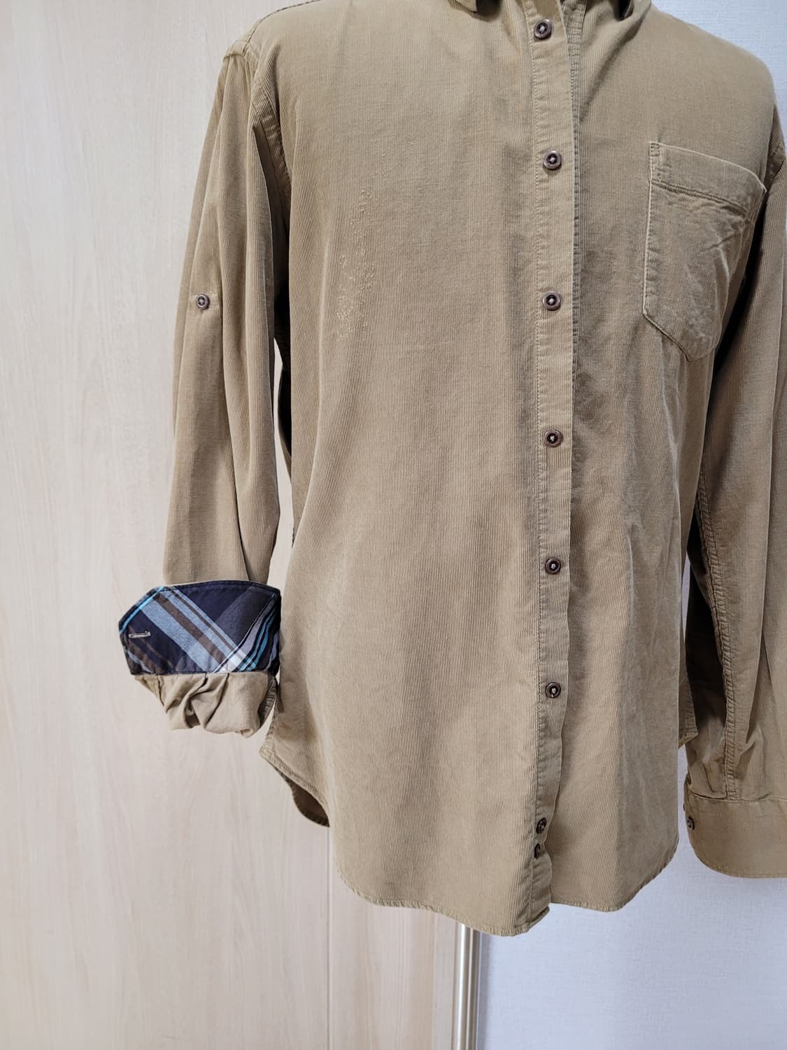 자라맨 ZARAMAN 코듀로이 롤업셔츠 105 베이지 상품이미지4