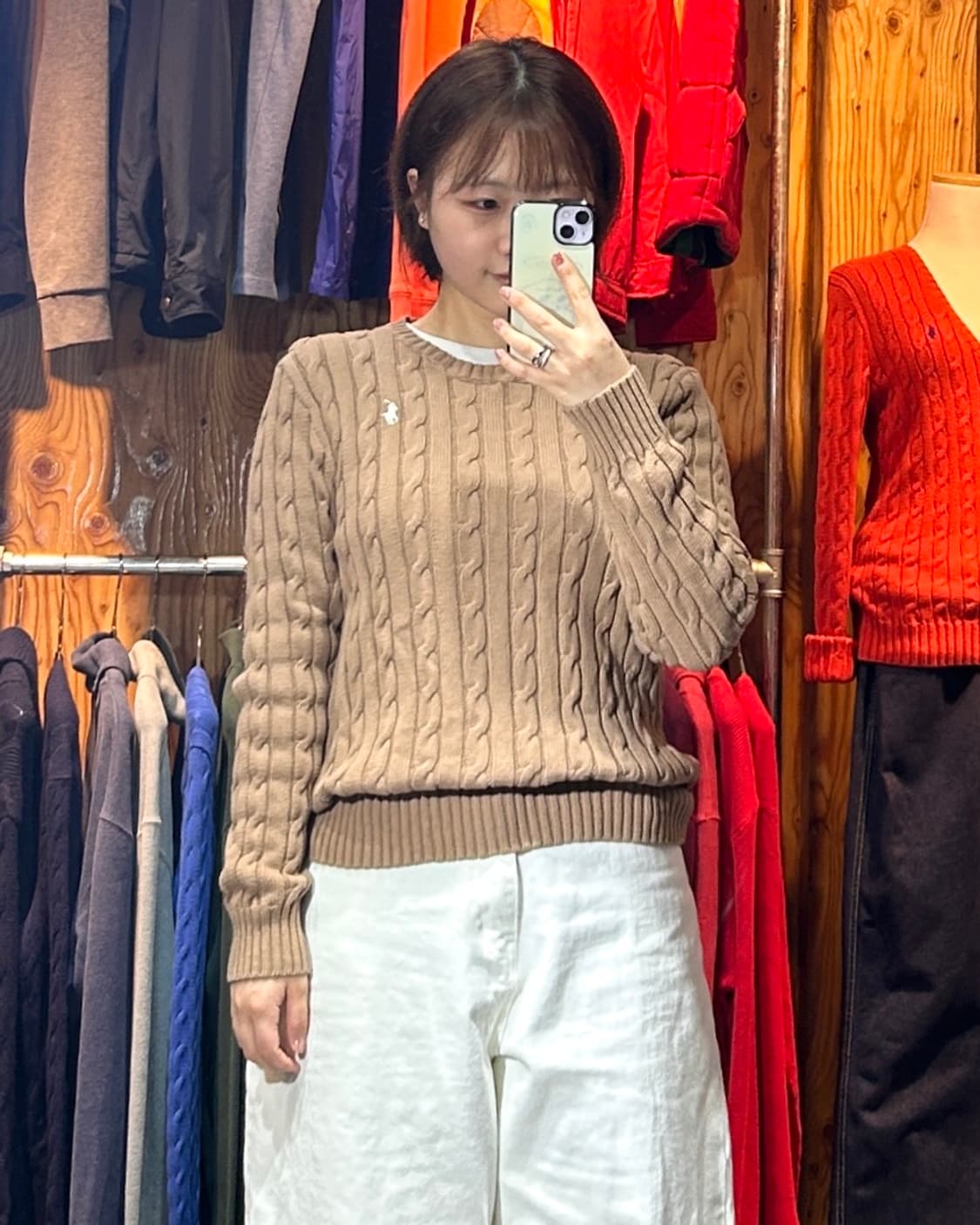 L 폴로랄프로렌 화이트 포니 브라운 케이블 니트 상품이미지1