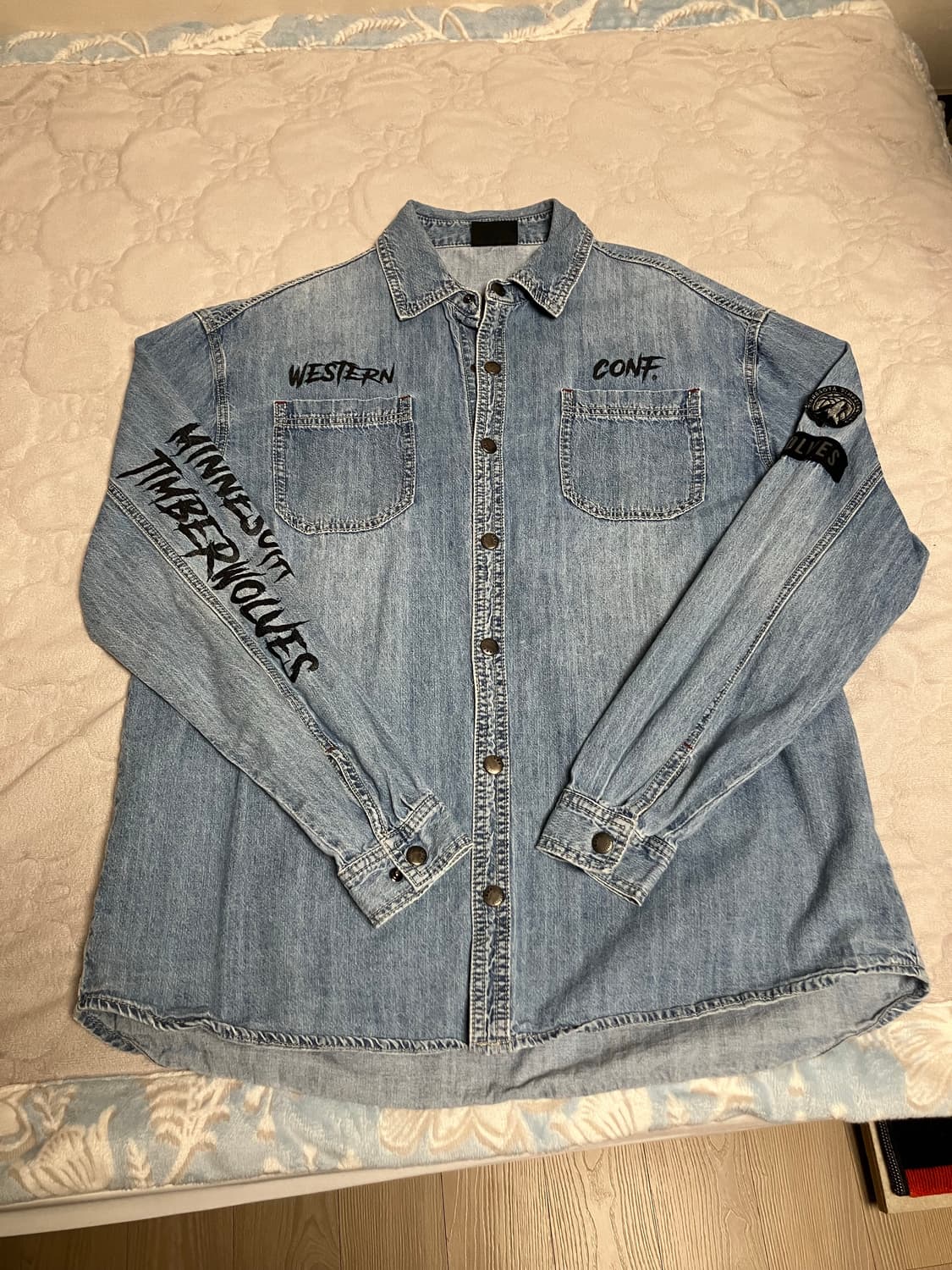 NBA 미네소타 울브스 청색 셔츠 데님 셔츠 남방 상품이미지1