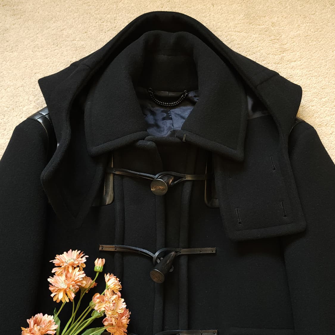 버버리 프로섬 더플코트 레더 디테일 헤비울 코트 블랙 50 상품이미지5