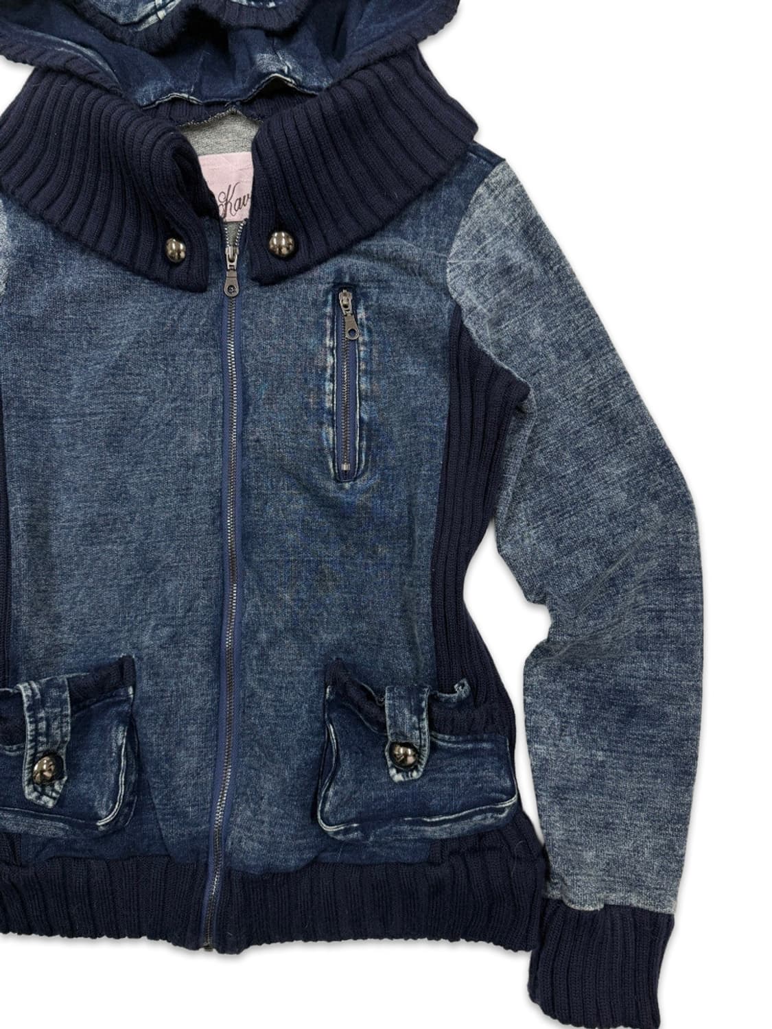 빈티지 Kavach 워싱 데님 니트 후드 집업 상품이미지3
