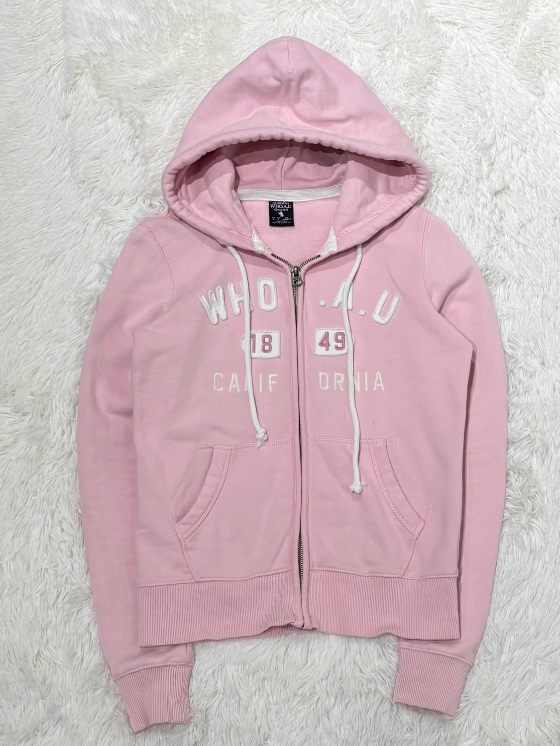 후아유 빅로고 베이비핑크 후드집업 상품이미지4