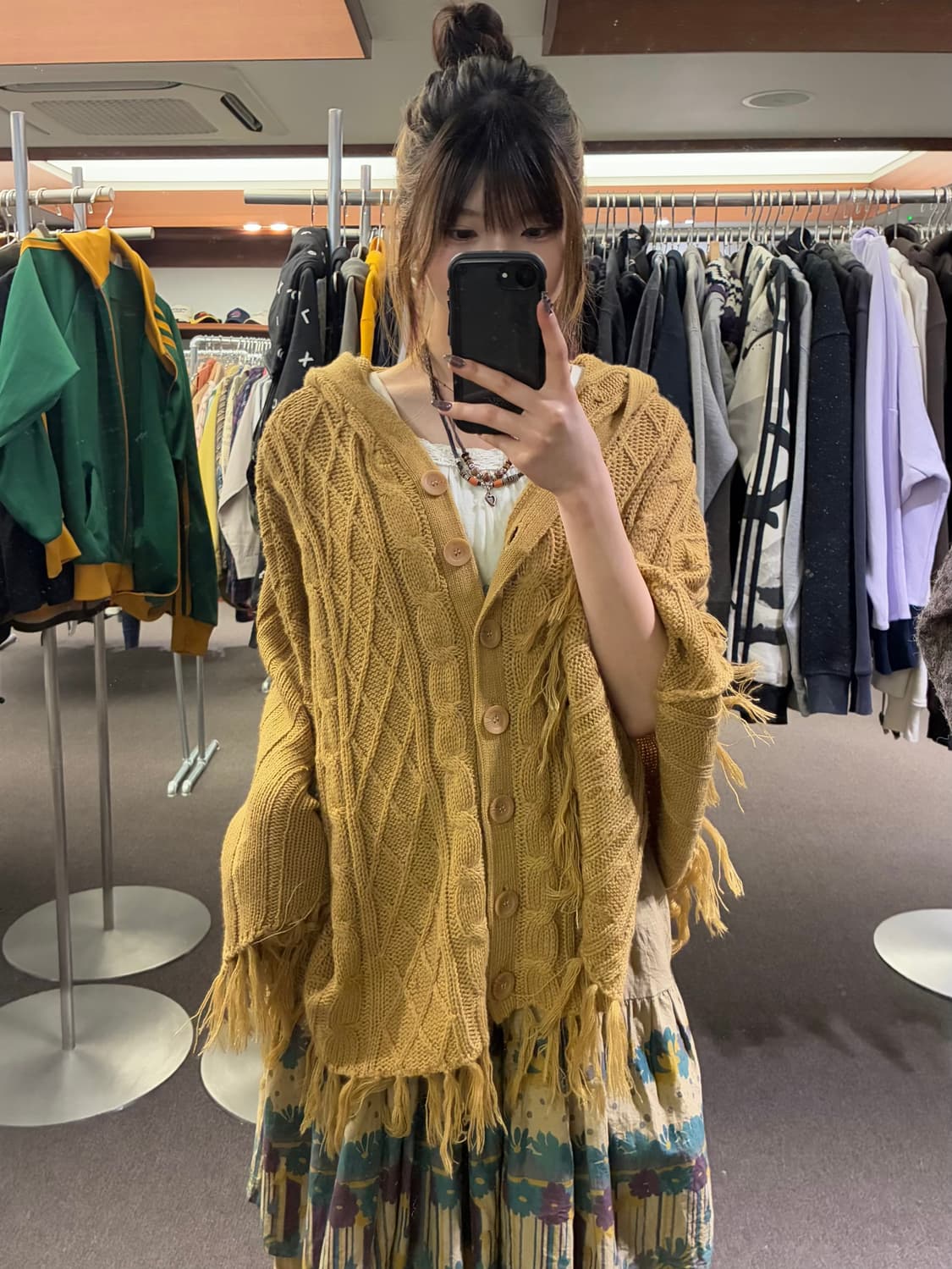 OS)Japanese vintage 여성 모리 케이블 니트 케이프 상품이미지1