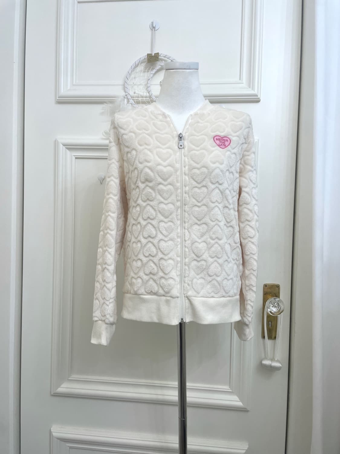 ivory heart pattern fur zip-up 상품이미지1