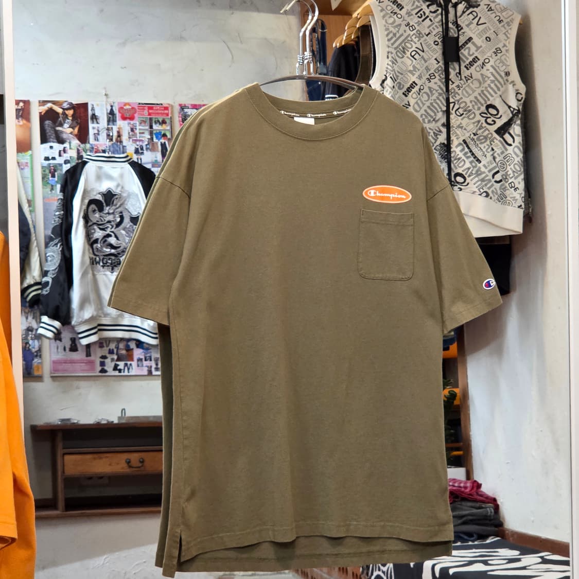JPN 챔피온 카키 빅 프린팅 오버핏 반팔 상품이미지1