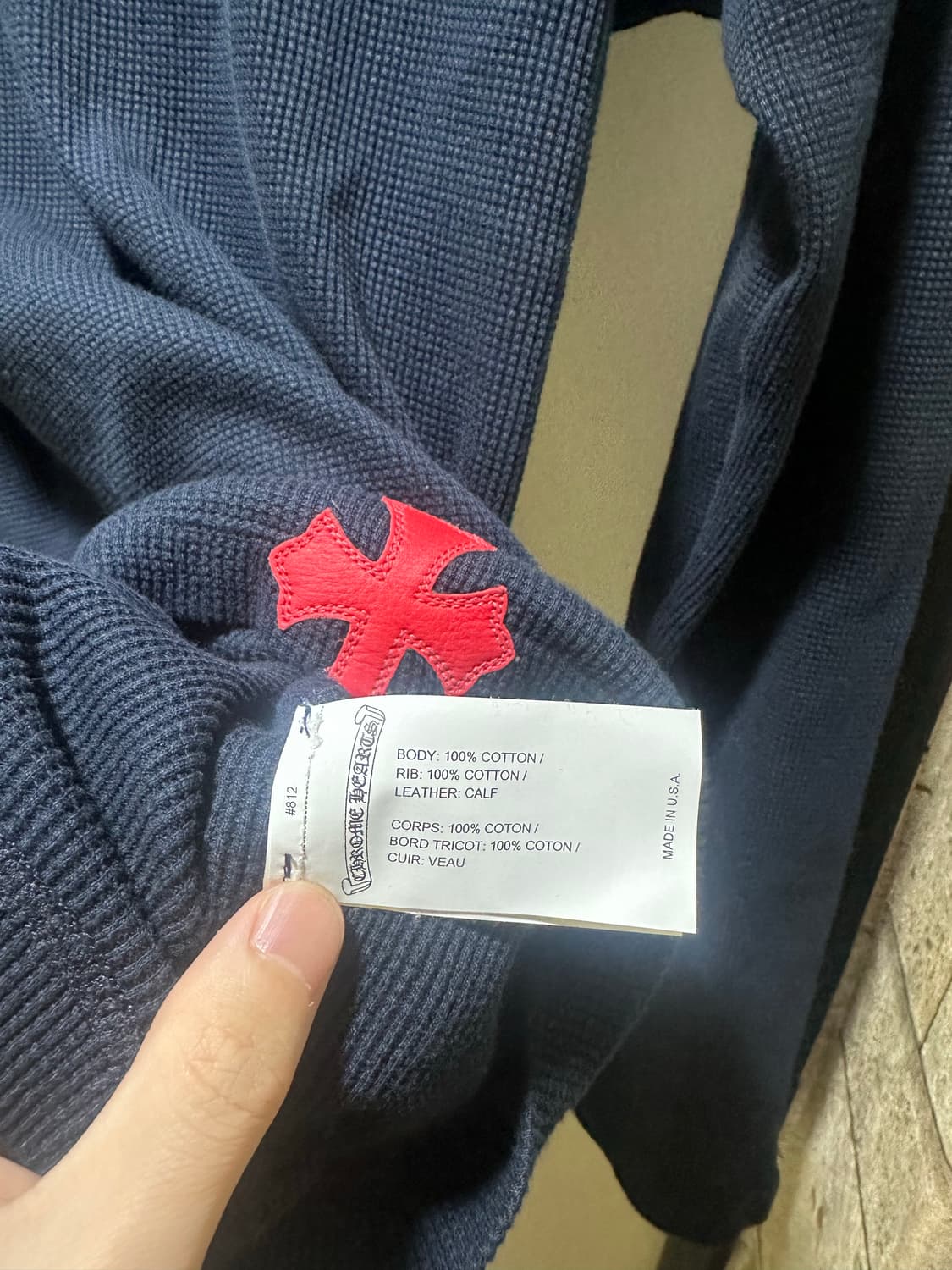 크롬하츠 와플 헤비웨이트 레더 패치 니트 헨리넥 상품이미지4