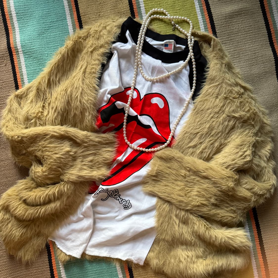 빈티지 그런지무드 골드 베이지 브라운 퍼 오픈 니트 가디건 아우터  상품이미지1