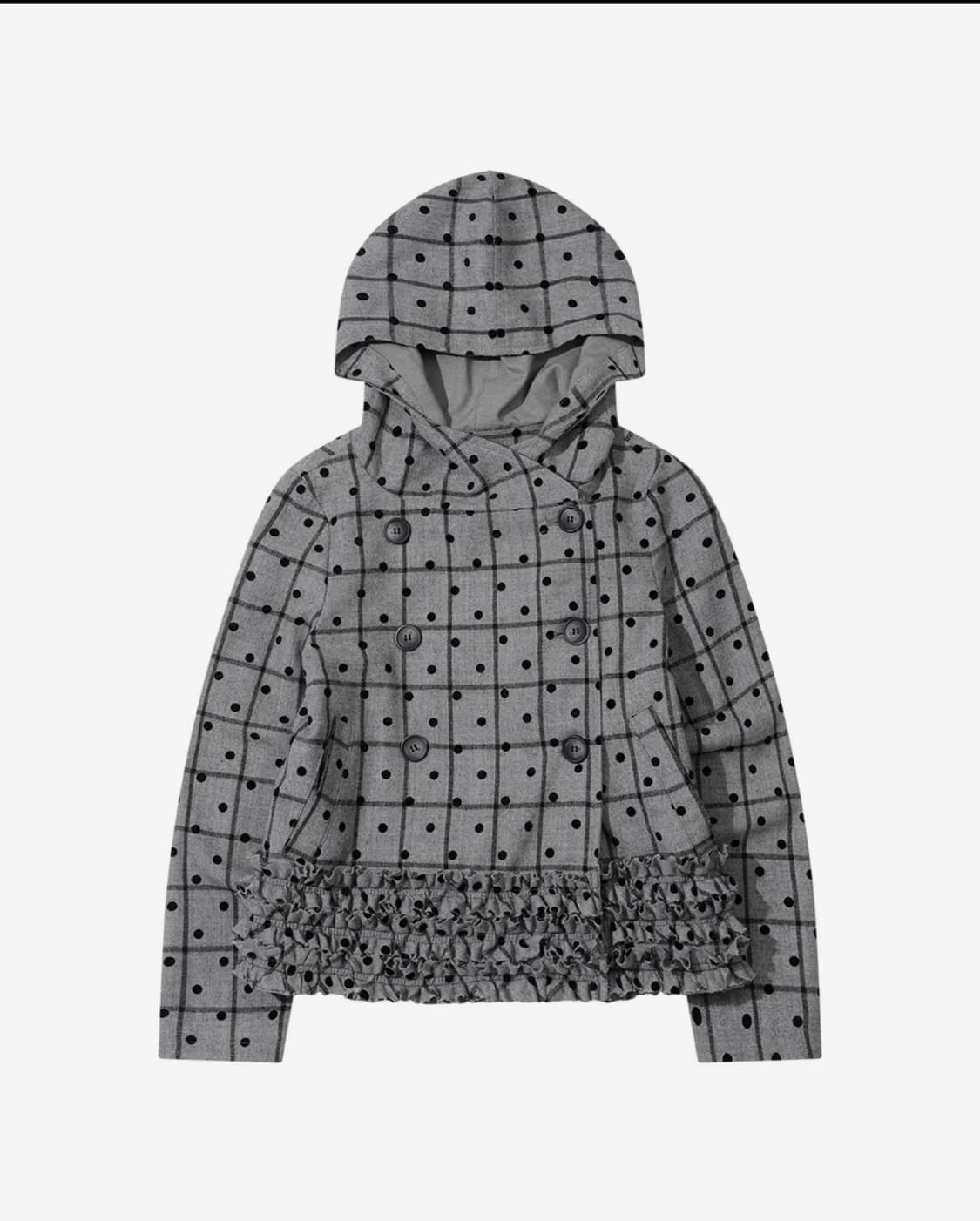 더뮤지엄비지터 프릴 체크 버튼 재킷 그레이 상품이미지1