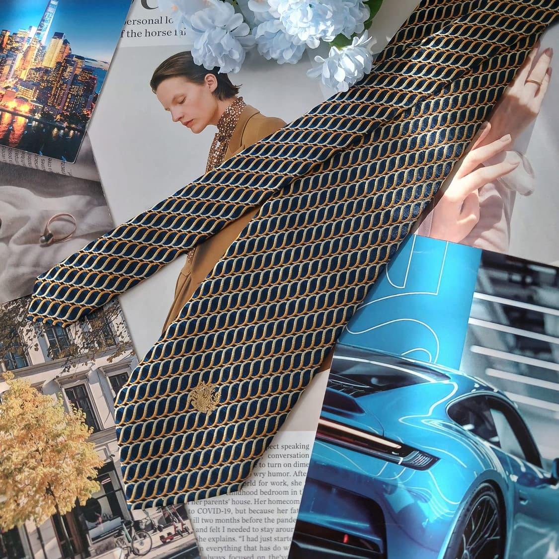 아쿠아스큐텀 실크 체인 패턴 넥타이 9.1cm A+등급 A19192
 상품이미지3