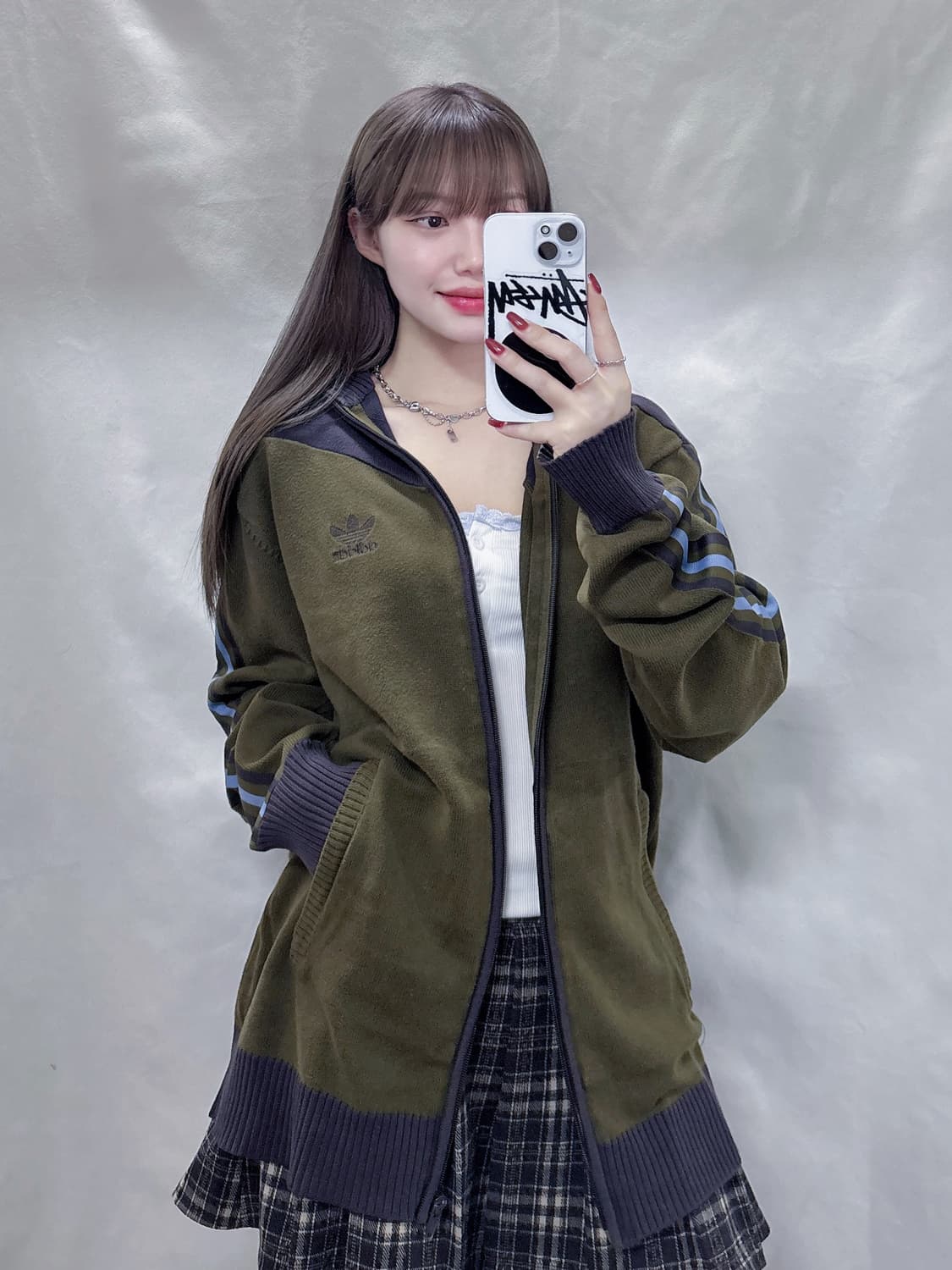 아디다스 카키 삼선 니트집업  상품이미지3