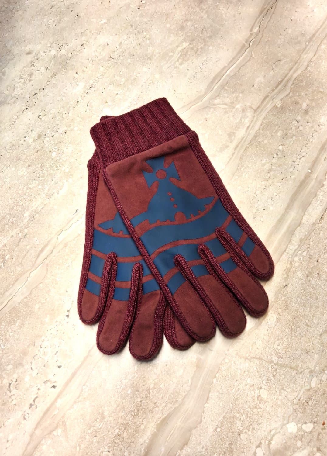 비비안 웨스트우드 스웨이드 니트 콤비 남성용 장갑 / 와인 (새상품) 상품이미지2