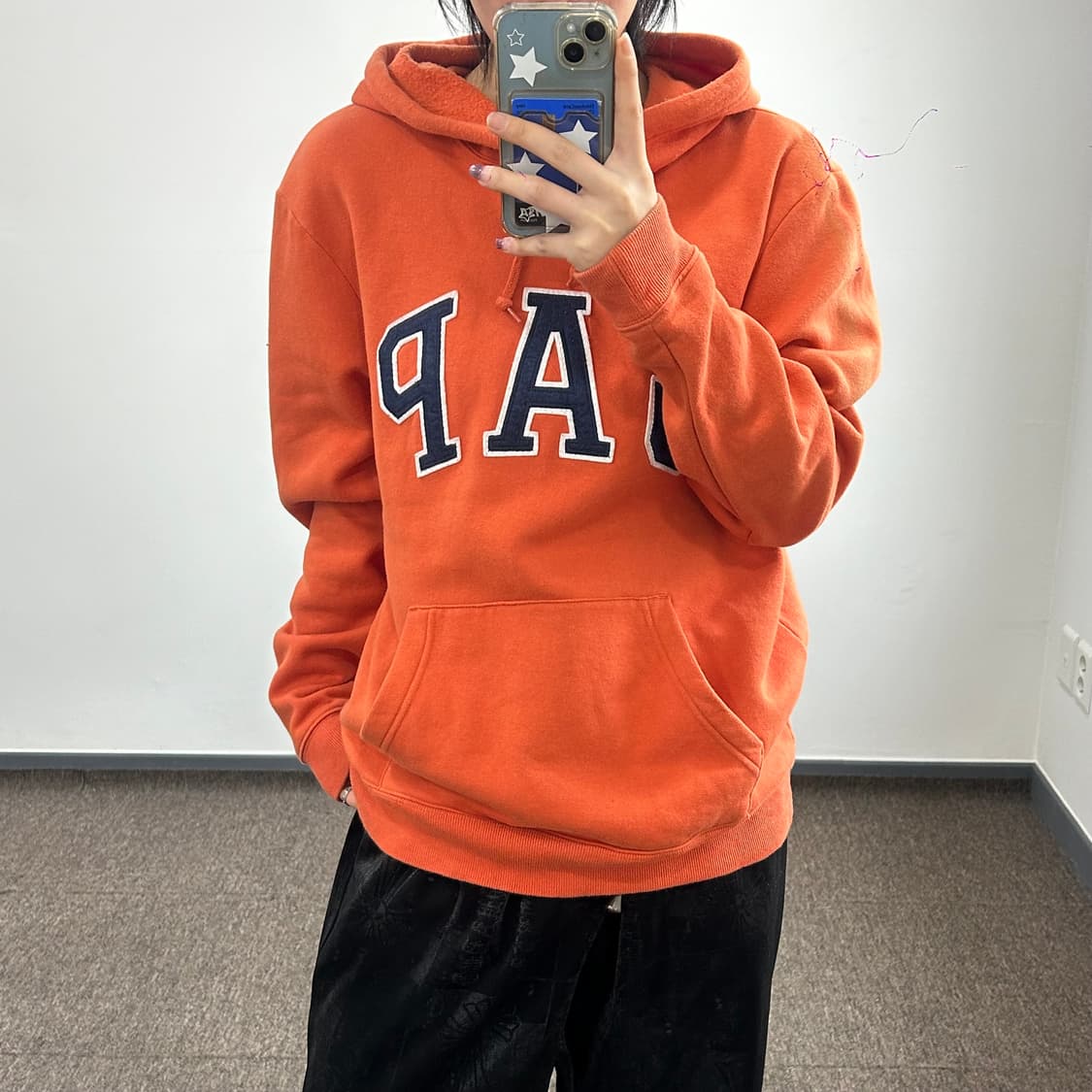 Gap 갭 네이비로고 오렌지 후드티 상품이미지1