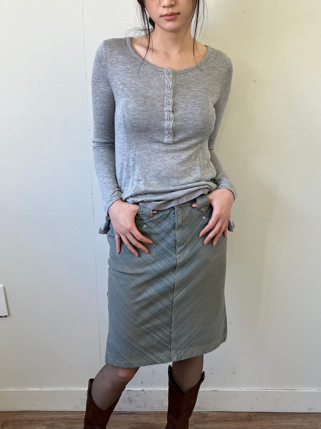 BIAS TIGHT SKIRT 사이드 트임 데님 스커트 상품이미지4