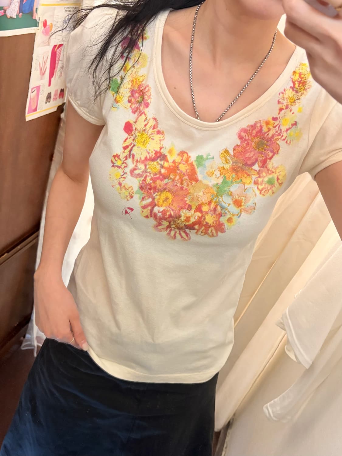 Japanese vintage ivory floral T-shirt 상품이미지2