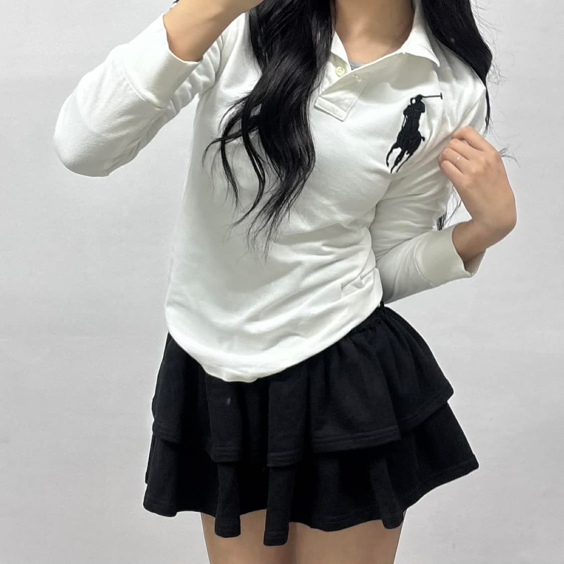 폴로 랄프로렌 빅포니 화이트 럭비셔츠 카라넥 슬리브(M) 상품이미지1