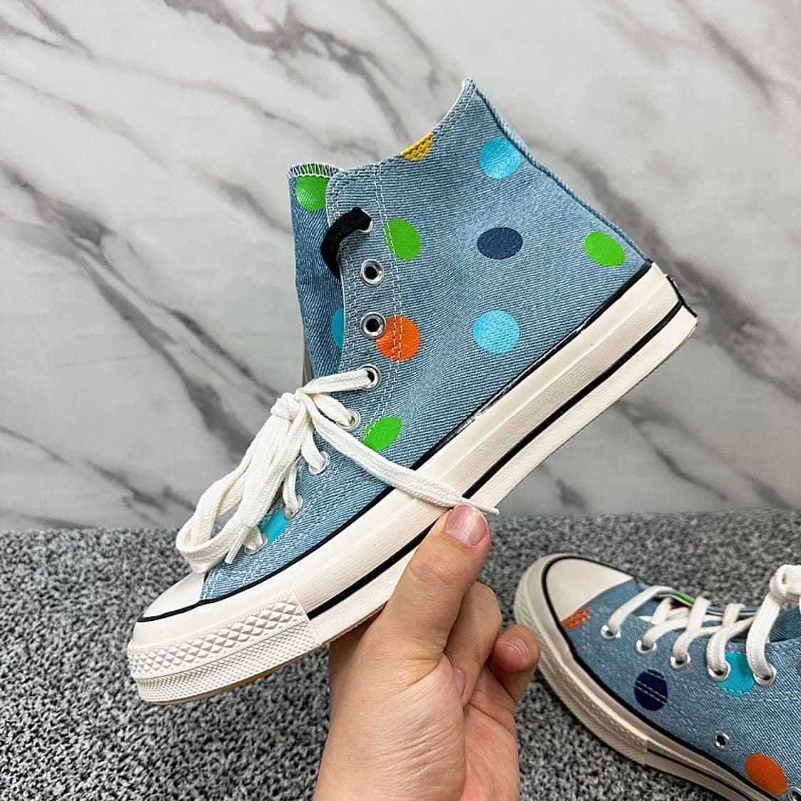 정품/새상품)컨버스 X 골프왕 콜라보 남성 척 70 폴카 하이 스니커즈 상품이미지1