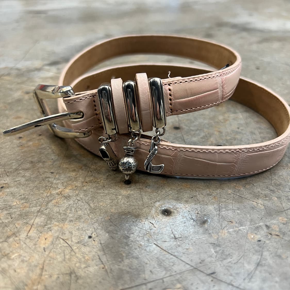 90s Brighton 핑크 참 악어벨트 상품이미지2