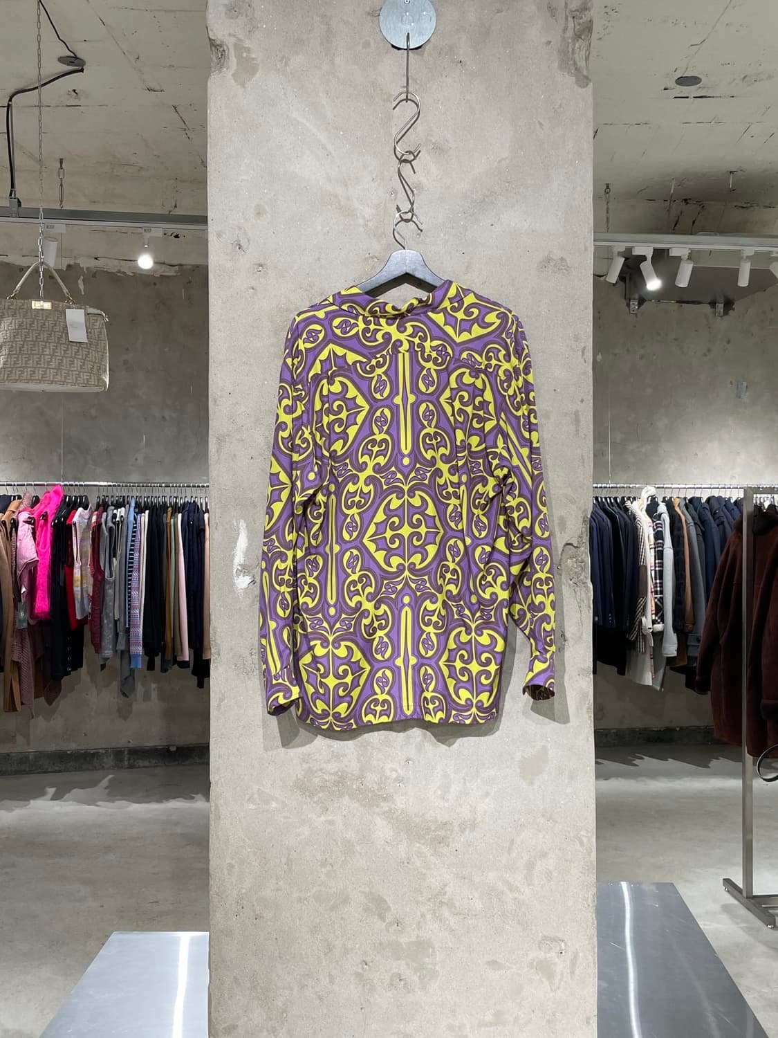 카미야 퍼플 옐로우 싱글 포켓 모노그램 레이온 셔츠 상품이미지6