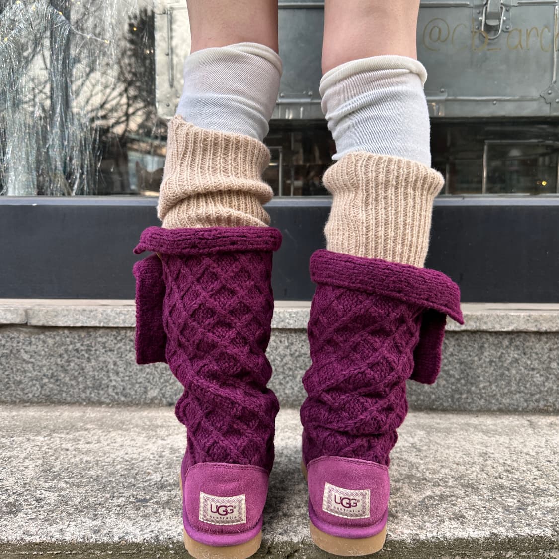 00s 레어 다크 핑크 와플 니트 카디 어그 부츠 상품이미지8