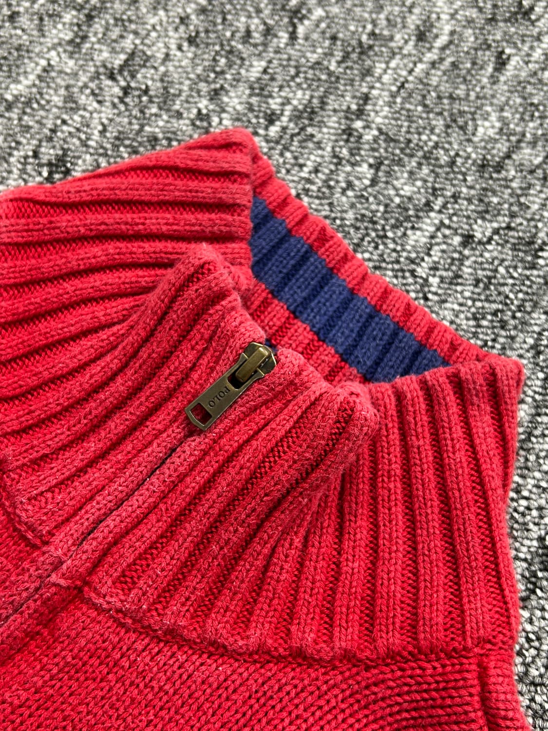 폴로 랄프로렌 빅포니 레드 하프 니트집업 XL  상품이미지5