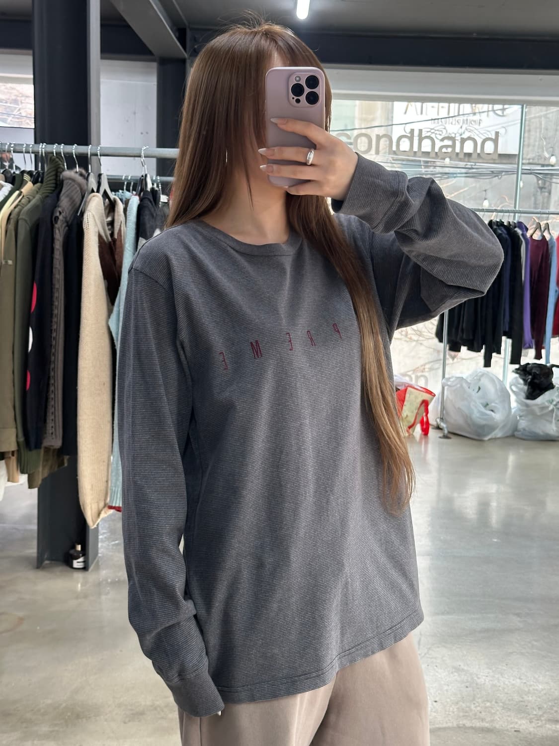 슈프림 스트라이프 롱슬리브 긴팔티 그레이 상품이미지2