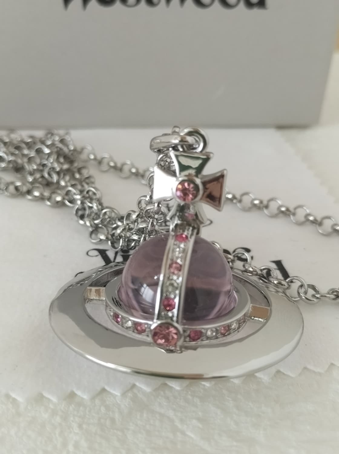 비비안웨스트우드 아카이브 베이비핑크 크리스탈 빅 orb 팬던트 목걸이 상품이미지5