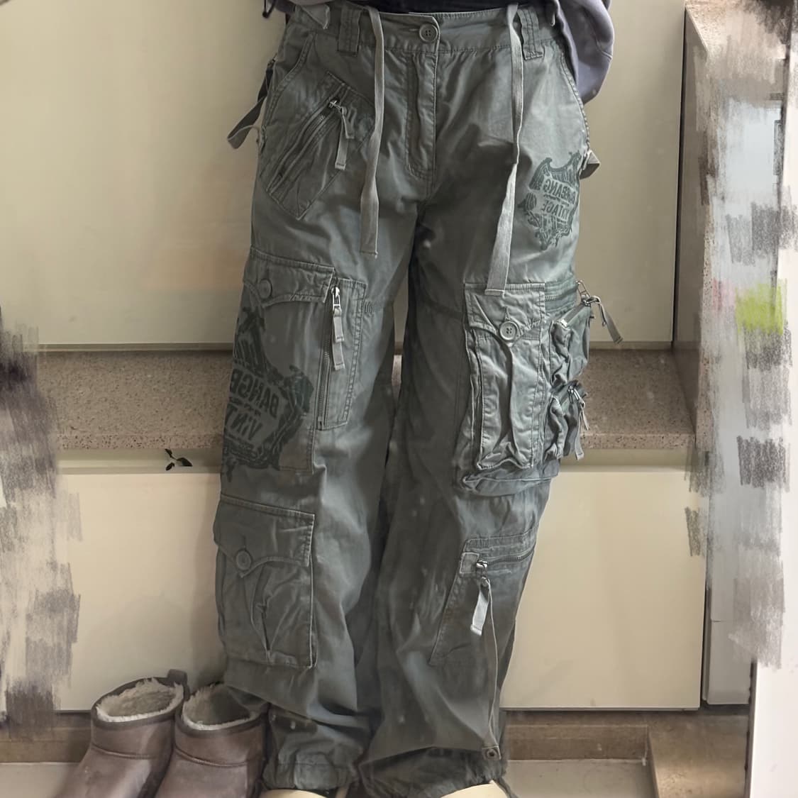 뱅뱅 빈티지 진스 카고 유틸리티 포켓 워크팬츠 상품이미지2