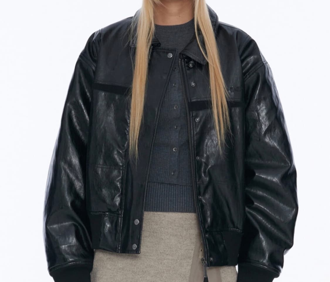 Padded Faux Leather Jacket Black 상품이미지1