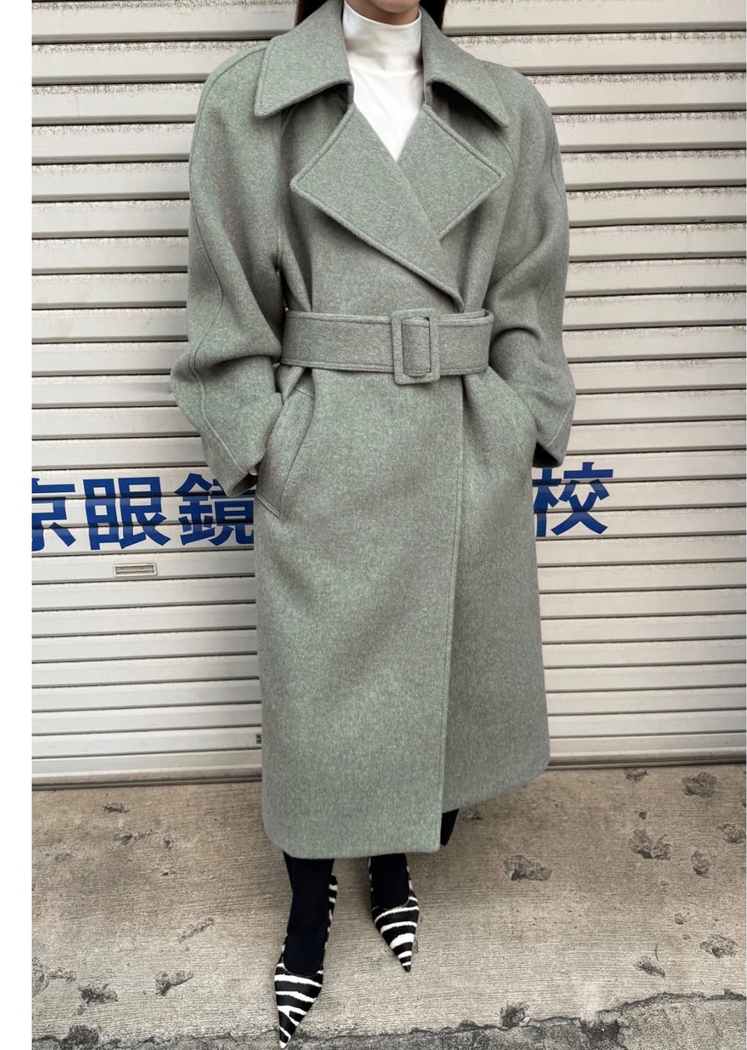 새상품)드래곤블루스 울 래글런 벨티드 롱 코트 M 상품이미지5