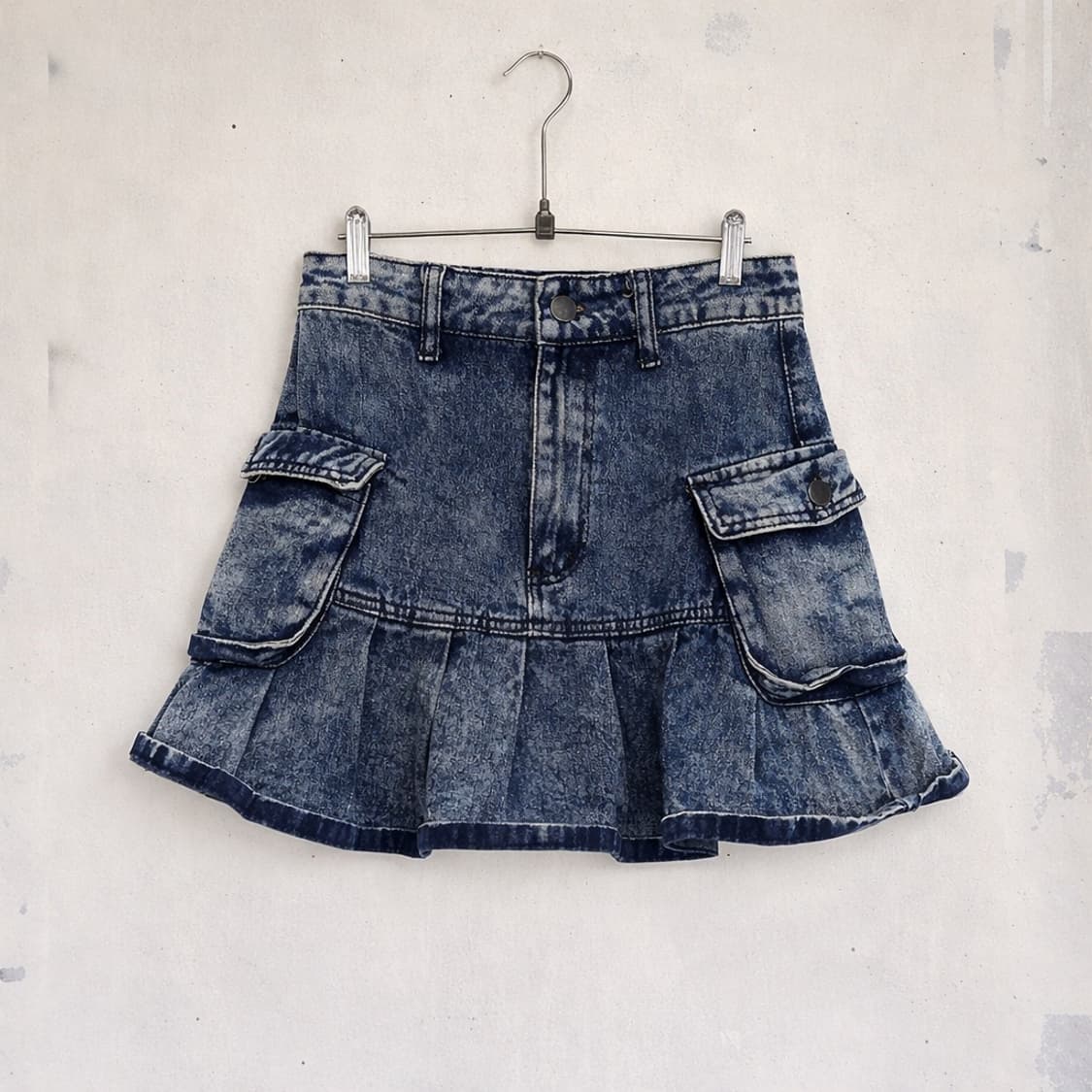 Acid Wash Denim Cargo Mini Skirt 상품이미지2