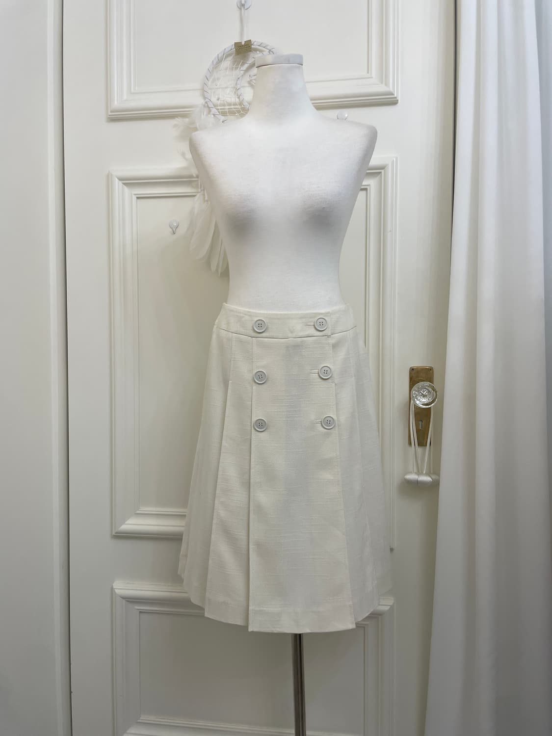 cream ivory tweed button midi skirt 상품이미지1
