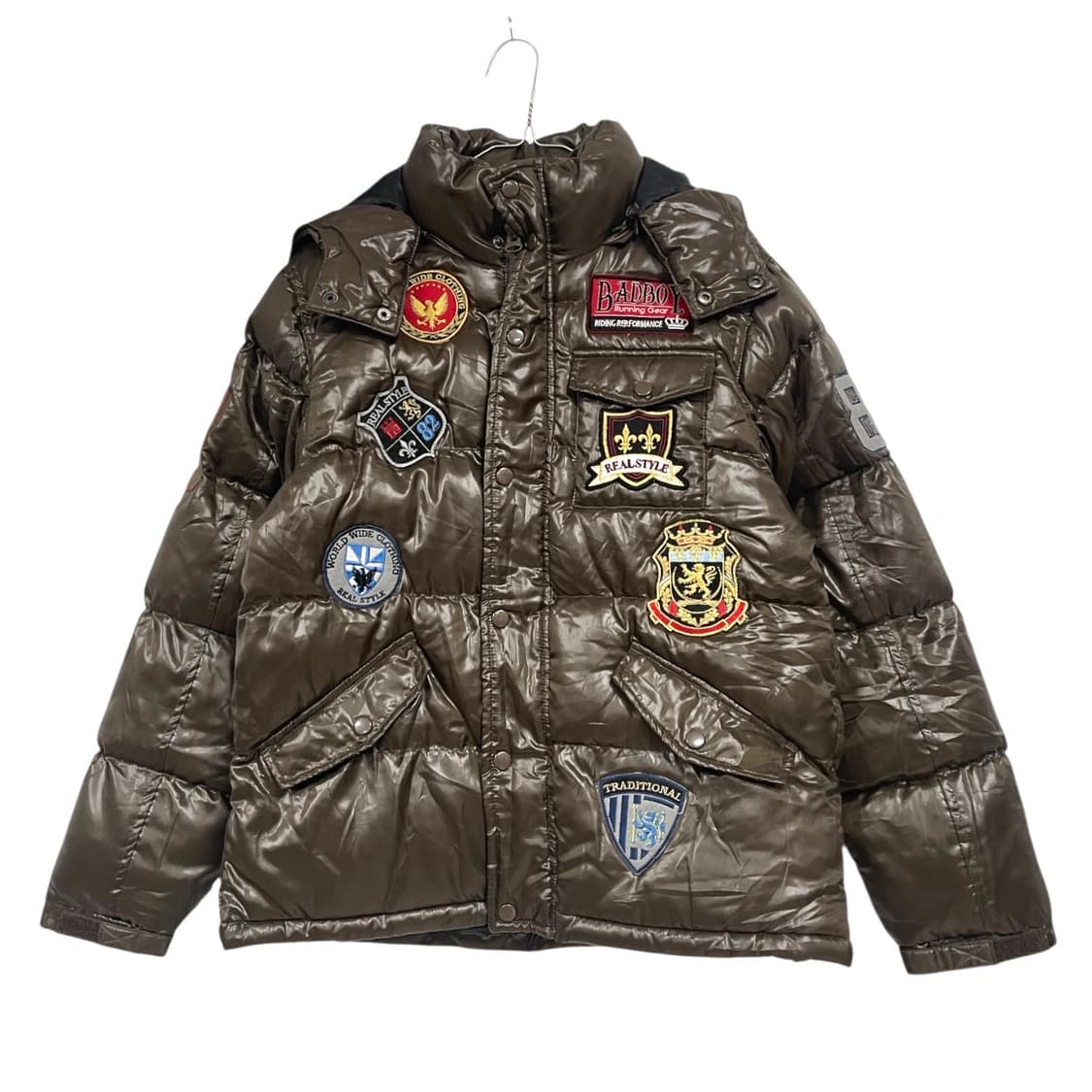 배드보이 초코브라운 힙패치 후드패딩 상품이미지1