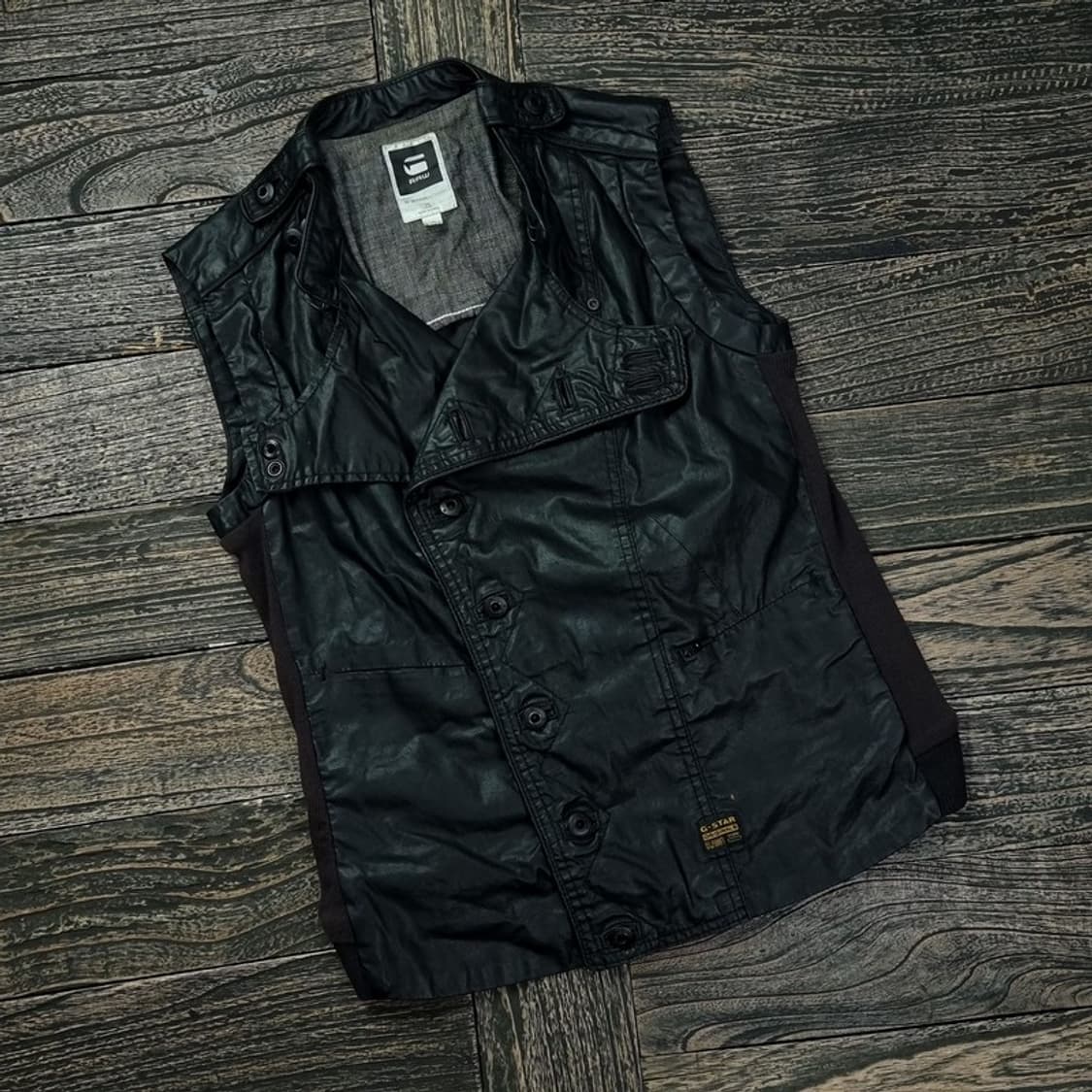 [지스타 로우] 빈티지 펑크 사선 코팅 바이커 라이더 배스트 M17098 상품이미지1