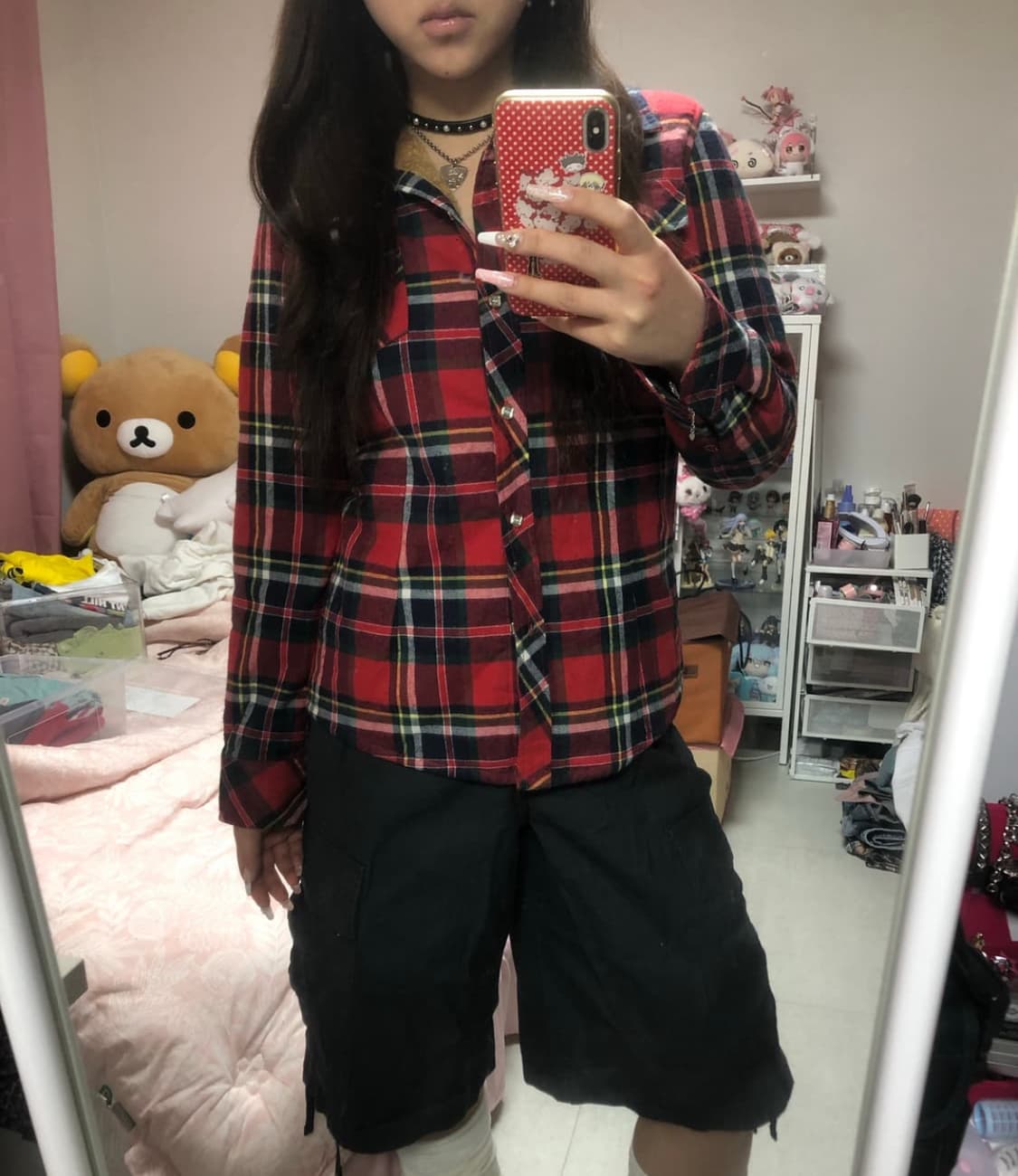 빈티지 레드 체크 퍼 안감 셔츠 상품이미지1