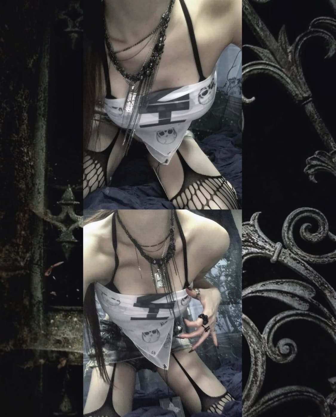 SMH shakingmyhead Skull eyelet scarf 상품이미지3