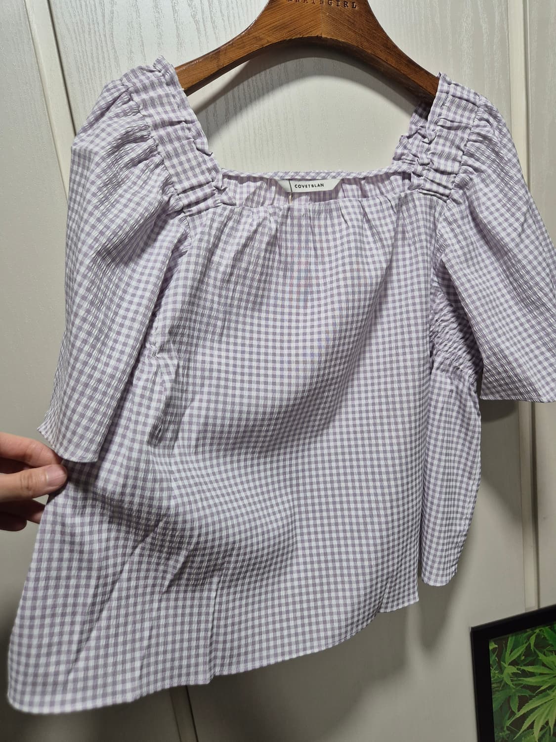 (세일)(새상품)코벳블랑 깅엄 체크 블라우스 퍼프 반팔 상품이미지6