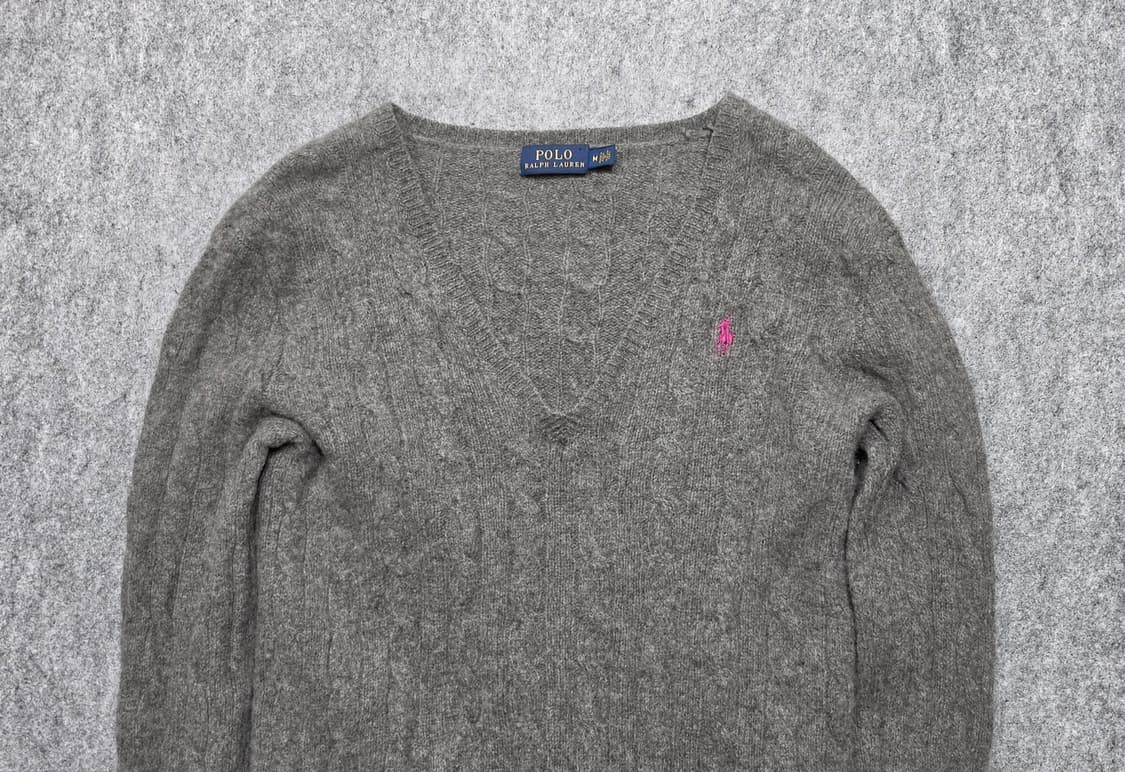 폴로 랄프로렌 울 캐시미어 케이블 브이넥 니트 M 상품이미지3
