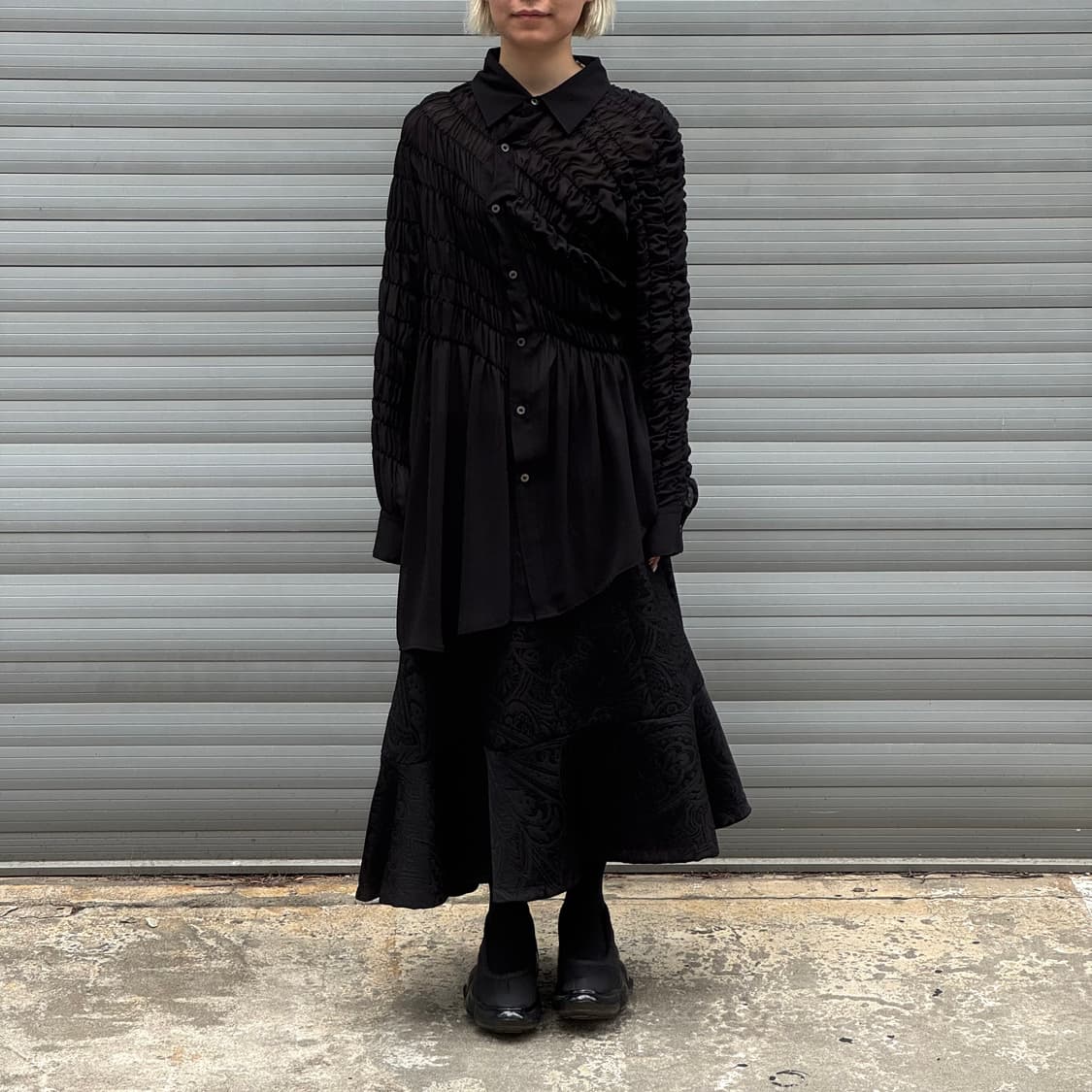 Gathered Asymmetrical Black Blouse shirt 상품이미지6