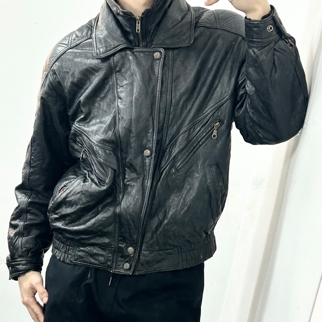 DAEDUCK 90s 양가죽 레이어드 봄버 자켓 상품이미지2