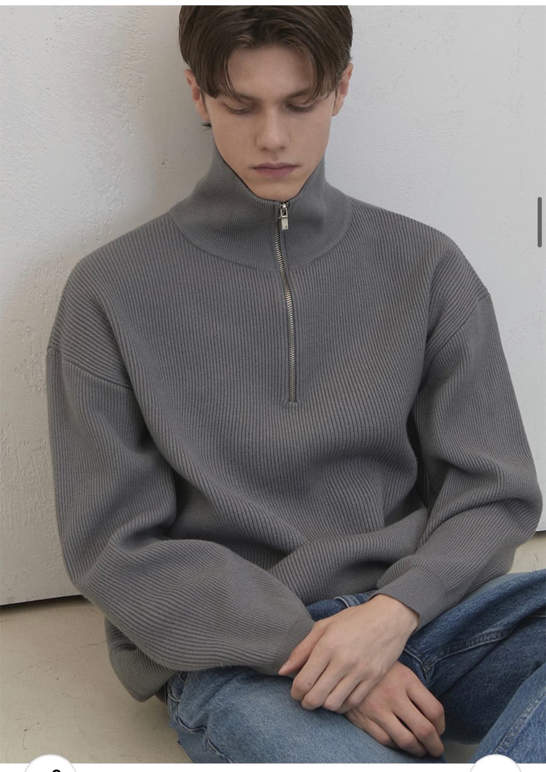 (M) 드로우핏 오버사이즈 하프 집업 카라 울 니트 GREY 상품이미지3