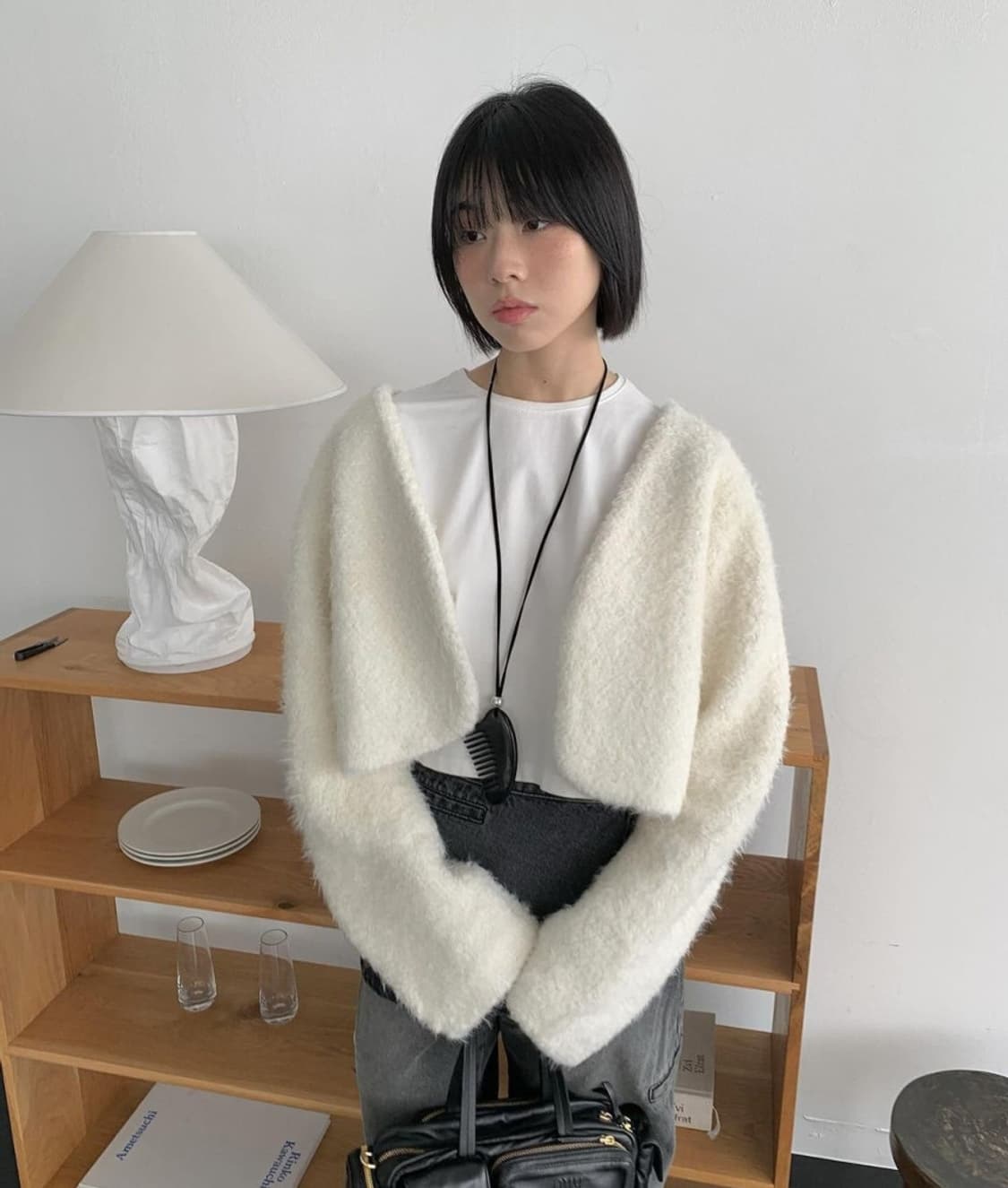 ARR 아르 퍼 부클 크롭 가디건 자켓 아이보리 상품이미지1