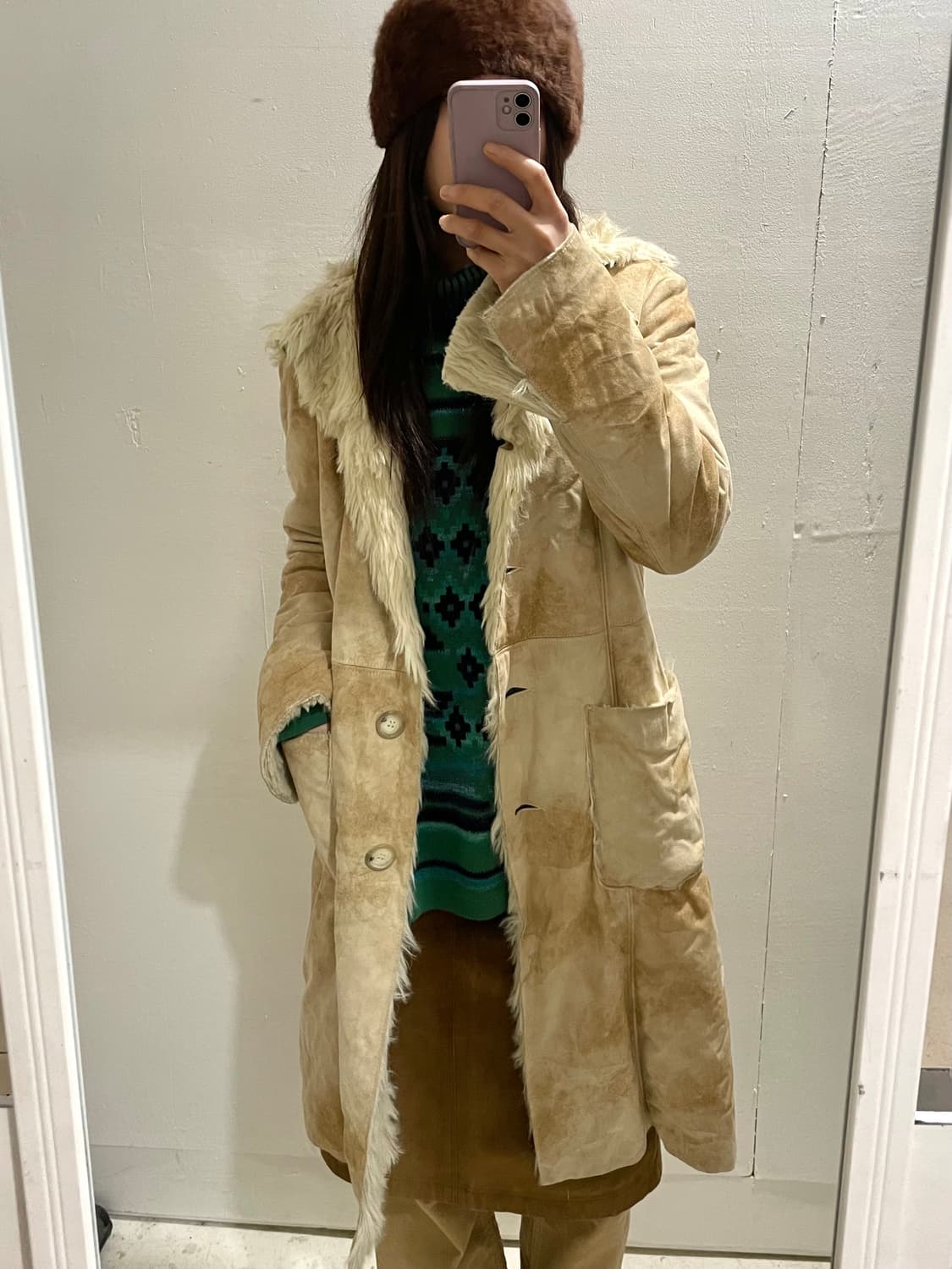 베네통 롱 무스탕 코트 상품이미지1