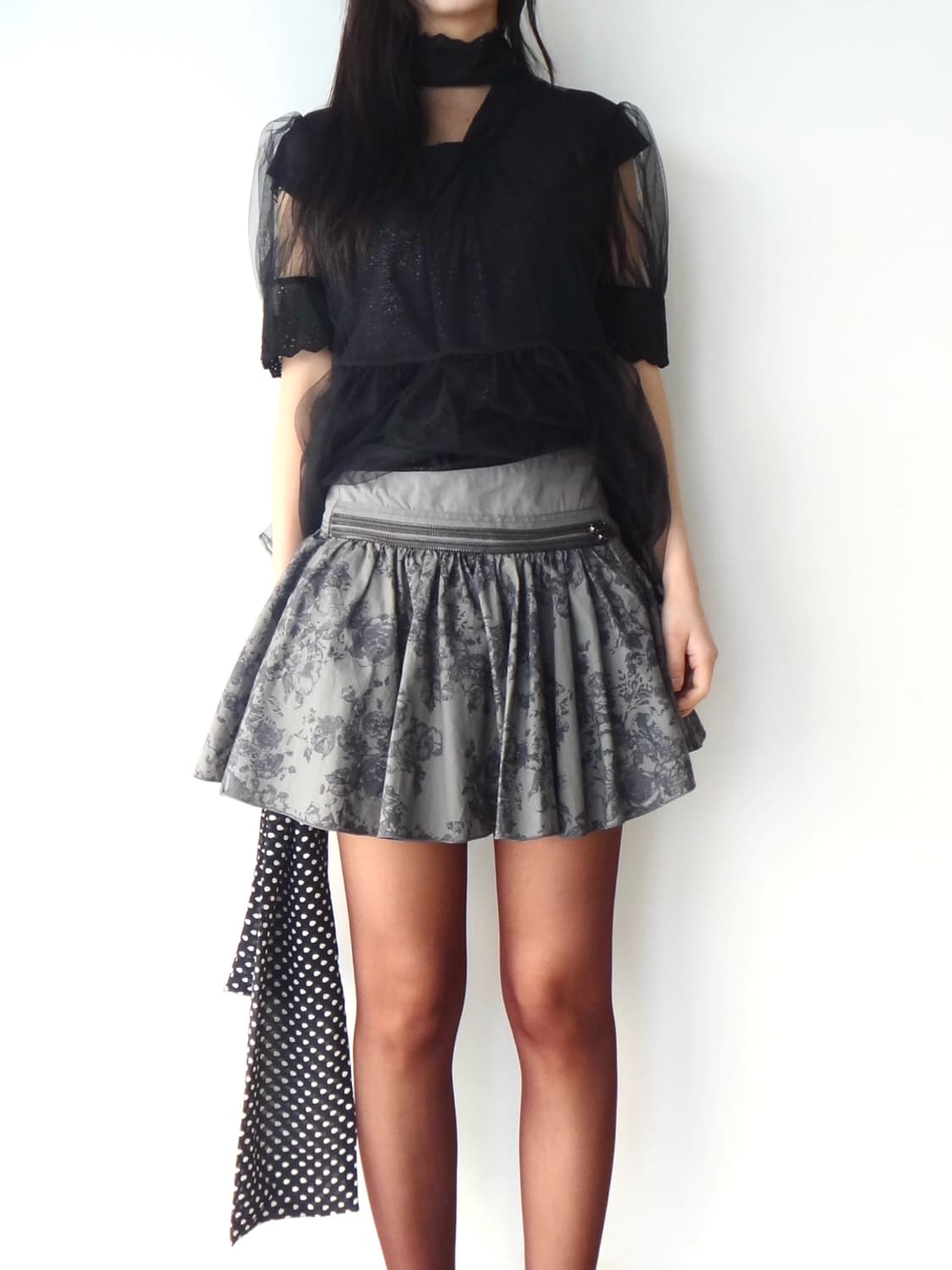 Flower zip detail mini skirt / grey 상품이미지7