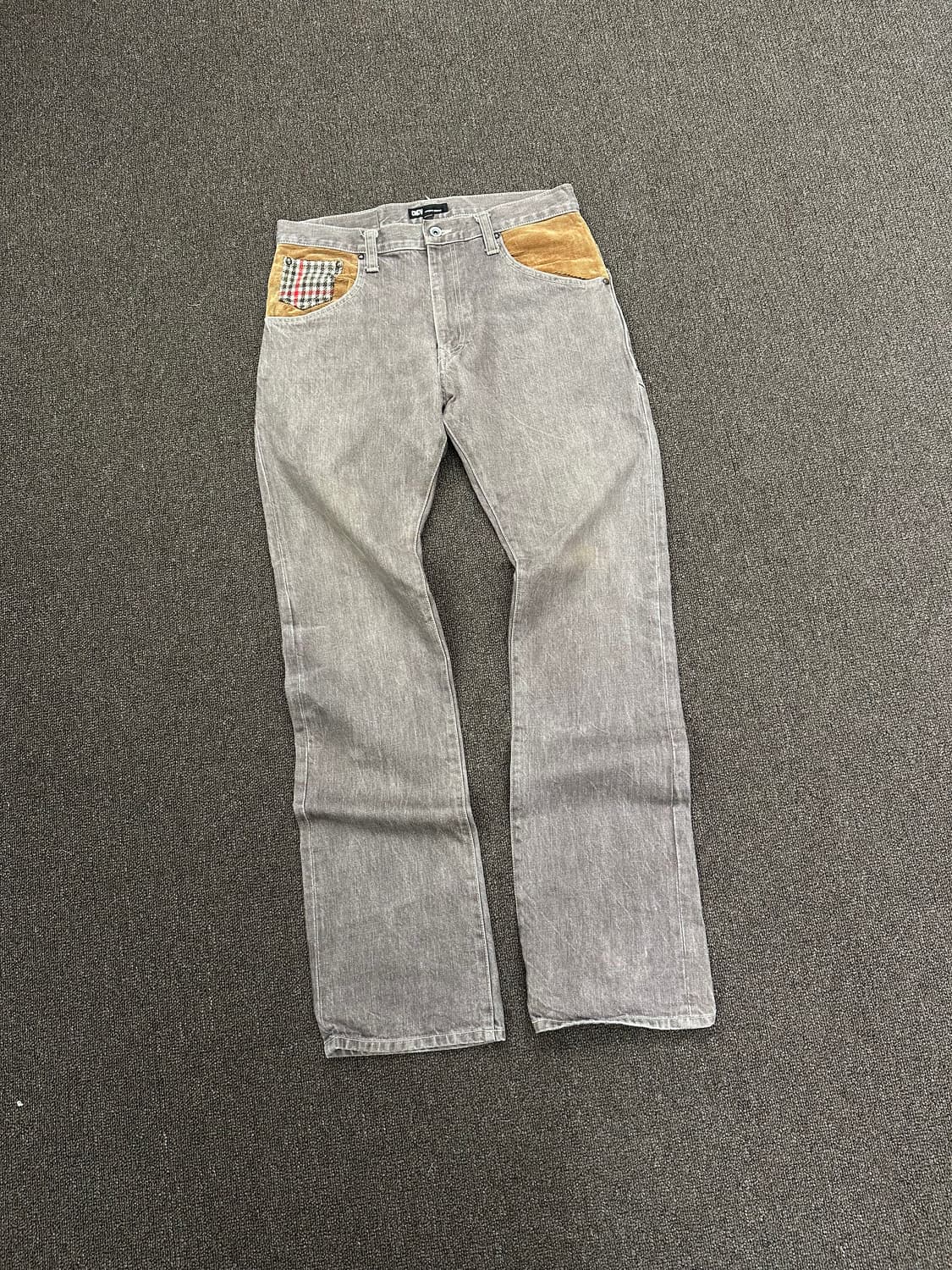 M)CONCAVE vintage 체크 패턴 코듀로이 레이어드 데님팬츠 상품이미지3