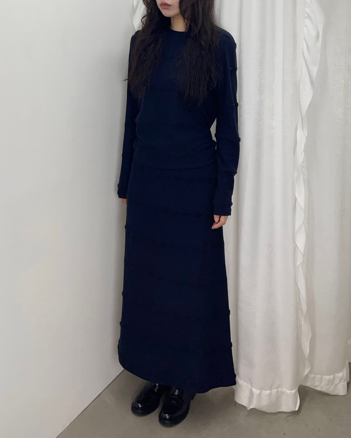 Issey Miyake 네이비 엠보 롱 슬리브리스 set up 상품이미지1